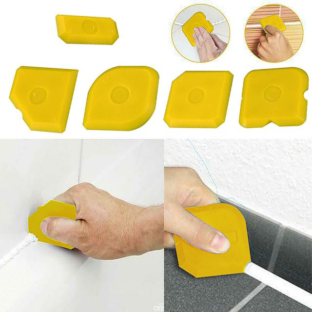5-teiliges Fugenwerkzeug-Set in Gelb mit Silikon-Fugenfüller, Glättungsspachtel und Fugenentferner zur Reinigung von Dichtmitteln - Bild 1