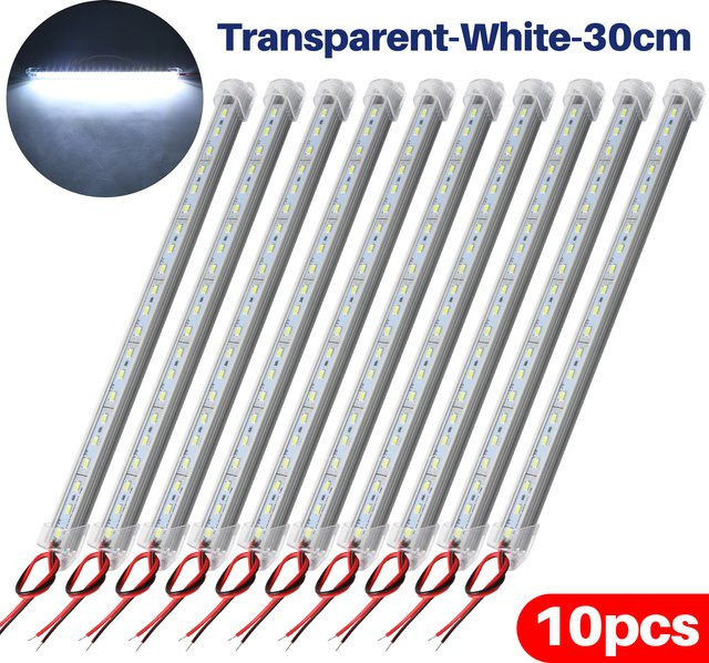 10er Set Weiße LED-Innenbeleuchtung für Auto und Wohnmobil, 12V Starrer LED-Lichtstreifen, Länge: 30 cm - Bild 1