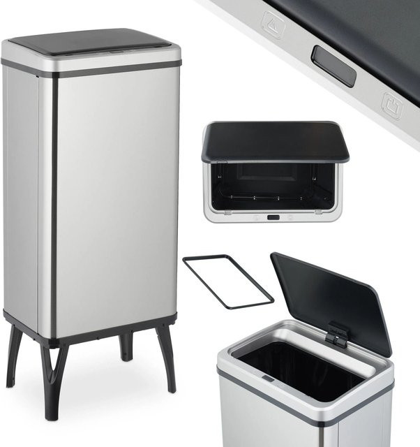 Relaxdays Automatischer Mülleimer mit Sensor aus Edelstahl in Silber und Schwarz, B/T/H: 36 x 26 x 83,5 cm - Bild 1