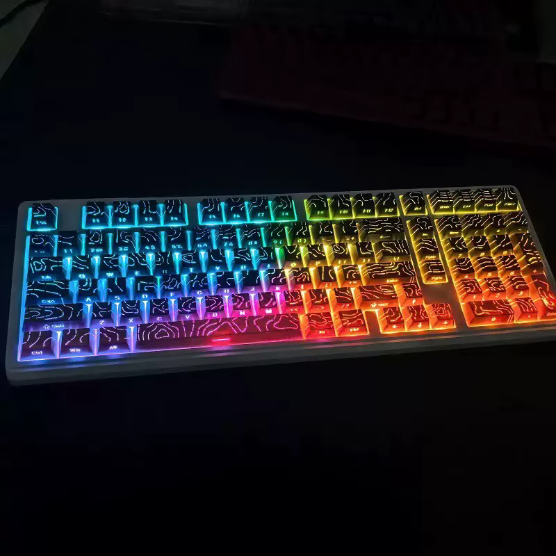 Topografische Tastenkappen 4.0 Version Shine Through PBT Cherry Profil für mechanische MX Tastaturen in Weiß mit Seitendruck und Hintergrundbeleuchtung (97/134 Tasten) - Bild 2