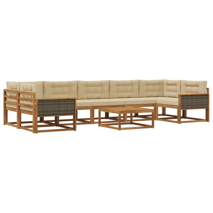 vidaXL Outdoor-Sofagarnitur in L-Form aus Akazienholz mit 8 Kissen in Natur und Beige - Bild 2