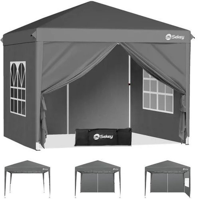 Sekey Faltpavillon Grau mit 4 Seitenteilen, wasserdicht und winterfest, B/T/H: 200 x 200 x 270 cm - Bild 1
