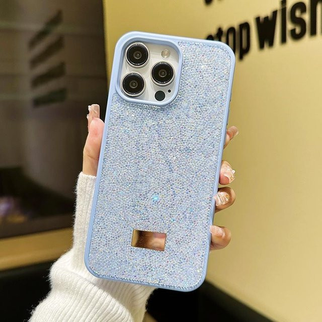 Stilvolle und stoßfeste Strass-Telefonhülle für dein iPhone 14 Pro in Hellblau - Bild 1