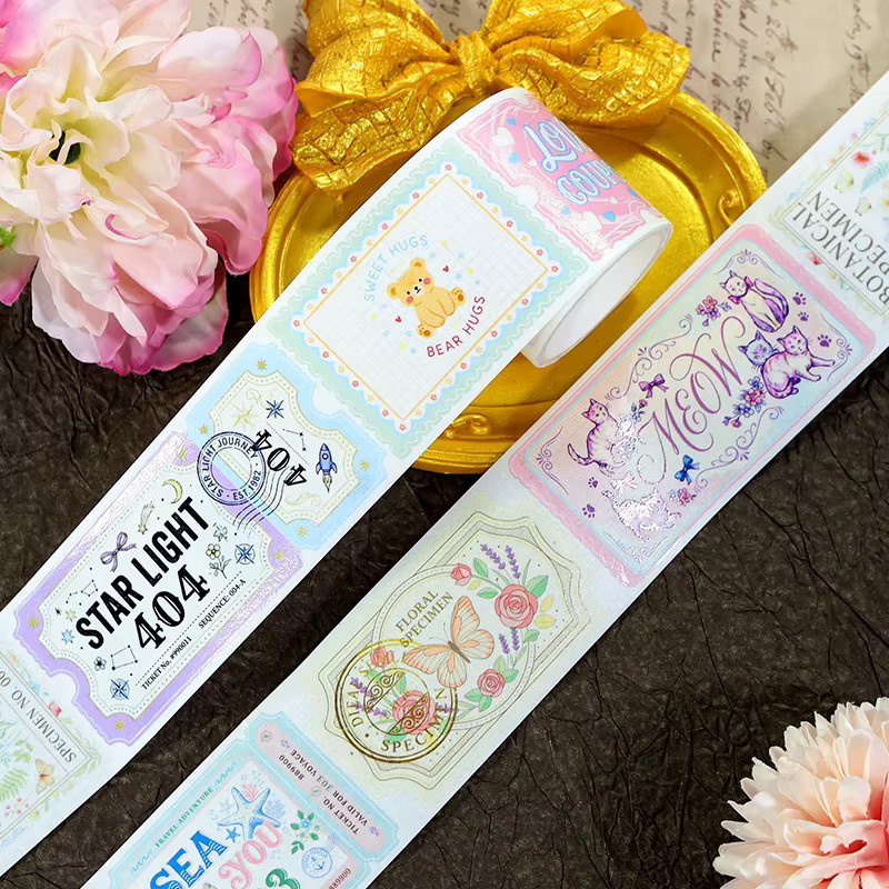 Dekoratives Washi-Tape mit Blumen-Motiv und 3D-Kristalltinte, vorgeschnittenes Etiketten-Abdeckband in Multicolour für Scrapbooking und Planer, 2 m pro Rolle - Bild 3