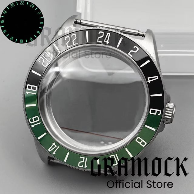 GRAMOCK Uhrengehäuse Diver, Edelstahl, 40 mm, Schwarz, Grün, Saphirglas - Bild 1