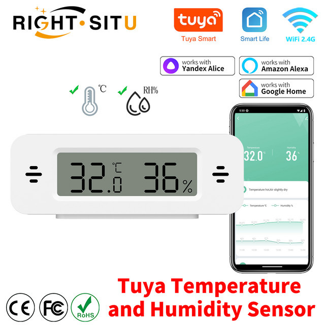 Tuya WiFi Temperatur und Feuchtigkeit Sensor in Weiß mit App-Steuerung und Smart Home Integration für Alexa und Yandex SmartLife - Bild 1