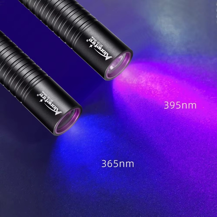 Alonefire UV-Taschenlampe USB wiederaufladbar in Schwarz für Kleberhärtung und Fleckmarkierung mit 395 nm und 365 nm Wellenlänge - Bild 2