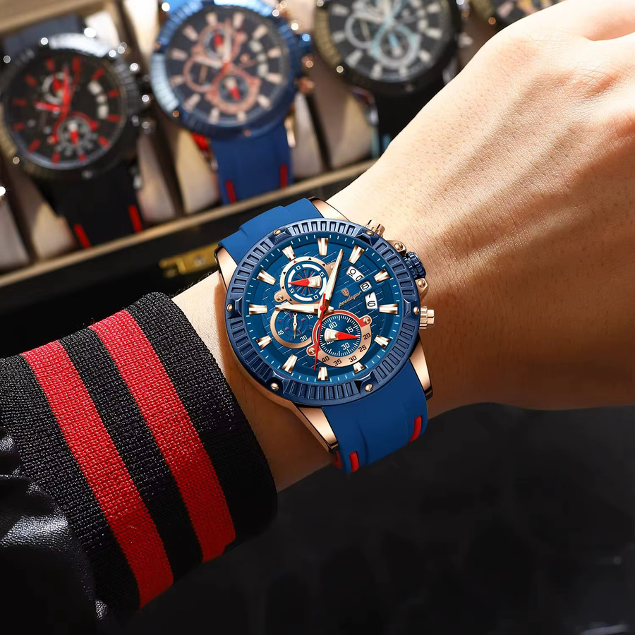 POEDAGAR Armbanduhr Chronograph, Quarz, Silikonarmband, Herren - Bild 6