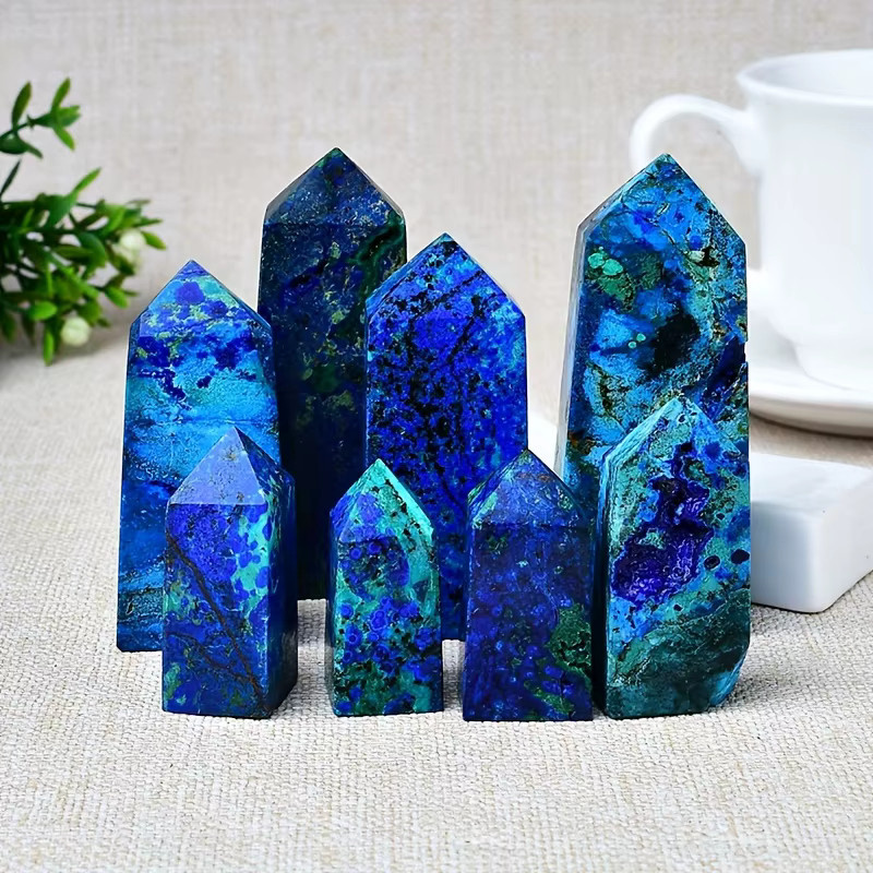 Natürlicher Azurit-Kristallturm von CrystalHola in Blau und Grün als dekorative Steinsäule - Bild 2