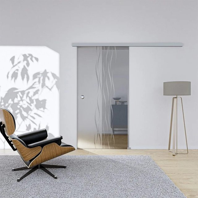 Hansaglas Glasschiebetür Sira Komplettset in Silber mit Muschelgriff und SoftClose, B/H: 102,5 x 205 cm - Bild 1