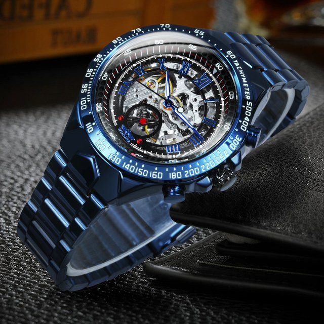 WINNER Armbanduhr, Automatik, Skelett, Blau, Edelstahl, Herren - Bild 1