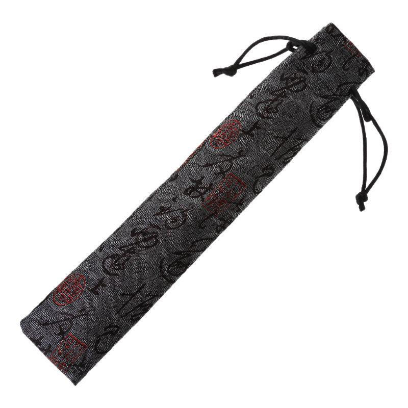 Dekorative faltbare Handfächertasche im chinesischen Kalligraphie-Stil aus Textil in Blau und Grau - Bild 2