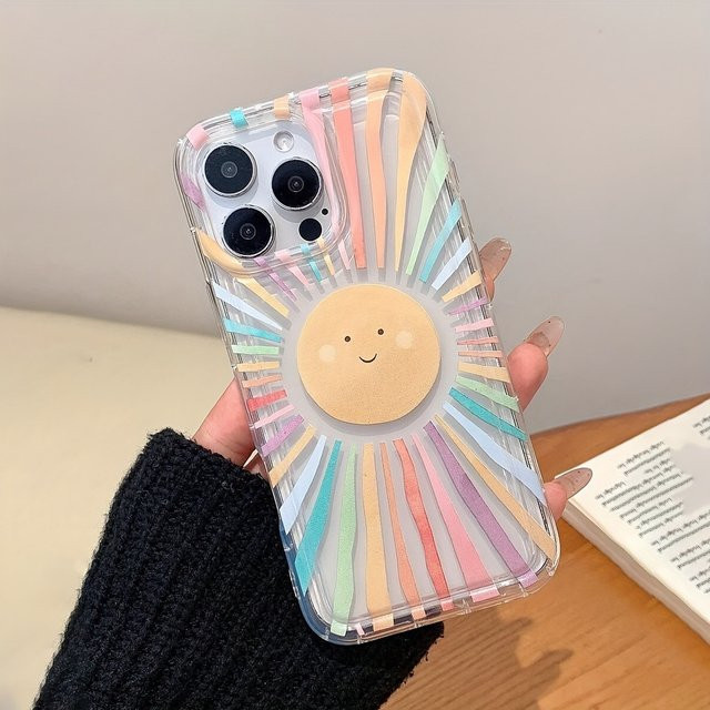 Transparente Handyhülle mit Regenbogen-Sonnen-Muster für Apple iPhone 11 bis iPhone 17 Pro Max, Airbag Anti-Drop Schutzhülle, Multicolour - Bild 1