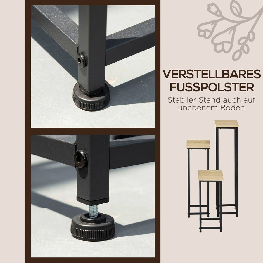 Outsunny 3-teiliges Pflanzenständerset aus Stahl in Schwarz und Braun mit Industriedesign, B/H/T: 21 x 90 x 21 cm - Bild 3