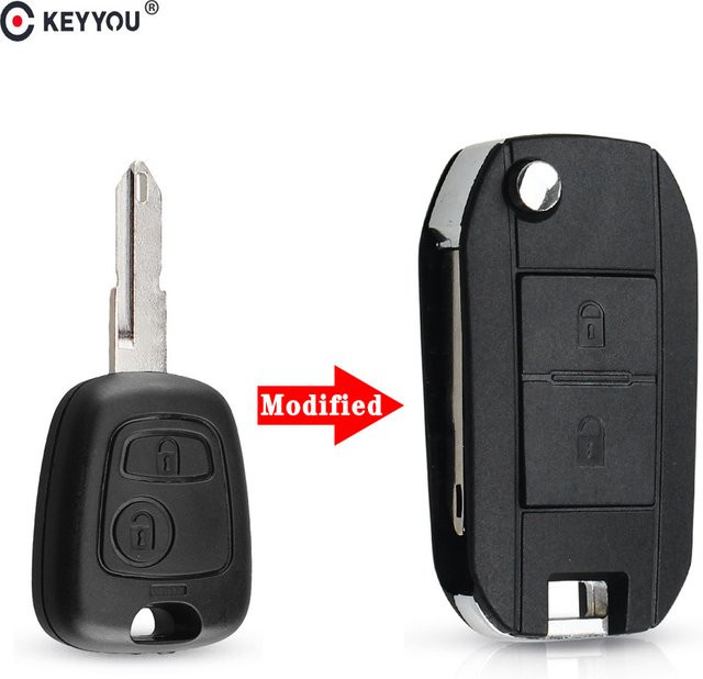 KEYYOU Flip Klapp Schlüsselhülle für Peugeot 206 207 und Citroen Fernbedienung mit 2 Tasten, Schwarz - Bild 1