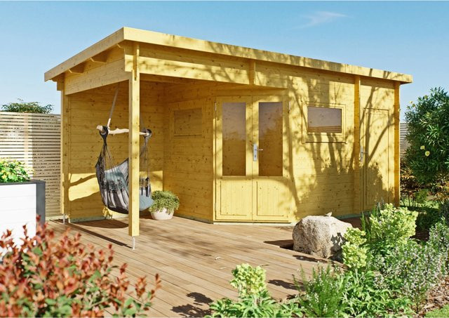 Fjordholz Gartenhaus Leva 2E 5-Eck aus imprägnierter Kiefer in Braun und Gelb - Bild 1