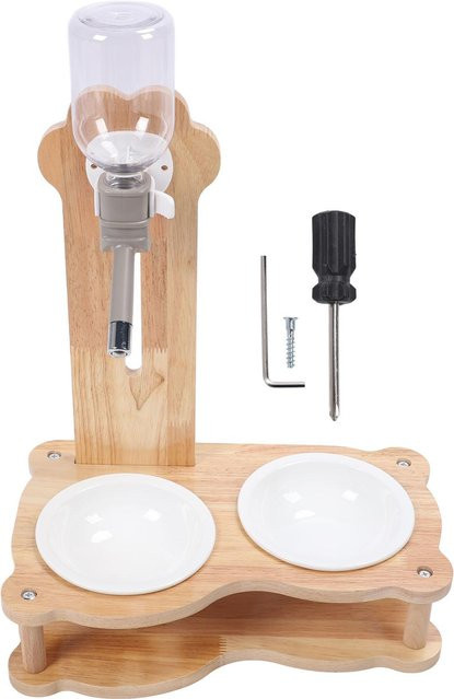 aimo 2 in 1 Automatisches Katzenwasserspender und Futternapf-Set aus Holz in Beige - Bild 1