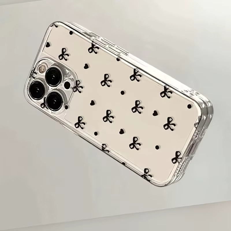 Schwarze TPU-Handyhülle mit Schleifenknoten und Herzmuster für Apple iPhone 11 bis iPhone 17 Pro Max Serie - Bild 2
