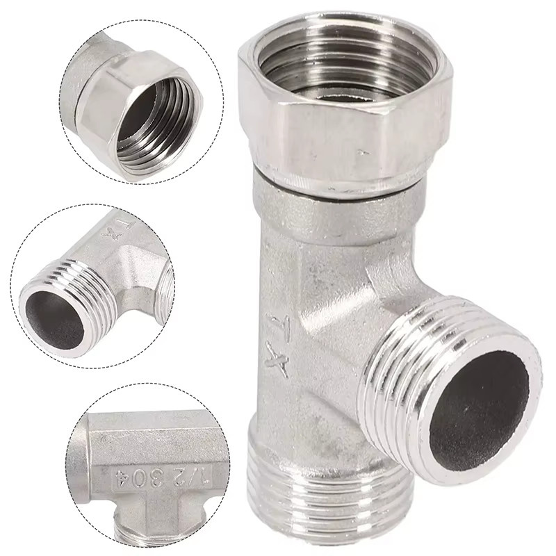 G1/2" T-Umstellventil aus Edelstahl in Silber als 3-Wege-Adapter für Bidet-, Dusch- und Badezimmerarmaturen - Bild 2