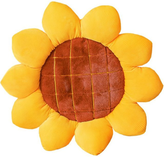 Gefülltes Sonnenblumen Plüsch Sitzkissen in Braun und Gelb, Durchmesser: 40 cm - Bild 1