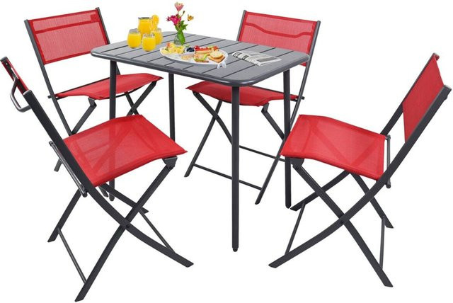 VCM 5-teiliges Balkonmöbel Set Sumila in Rot aus Metall und Textilene mit Gartentisch und 4 Klappstühlen, B/T/H: 80 x 55 x 72 cm - Bild 1