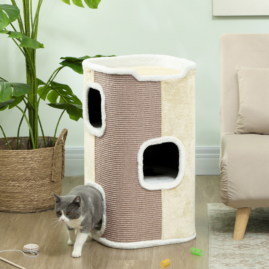 PawHut Kratztonne für Katzen mit 3 Ebenen in Beige aus Sisal und Polyester, B/T/H: 40 x 40 x 74 cm - Bild 2