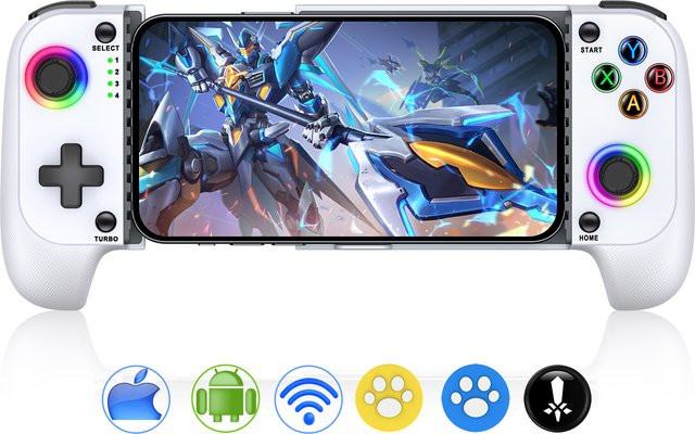 DinoFire MC101 Dual Hall Rocker Wireless Controller in Weiß für Mobile Games mit Sechs-Achsen-Somatosensory-Technologie und versenkbaren Joysticks - Bild 1