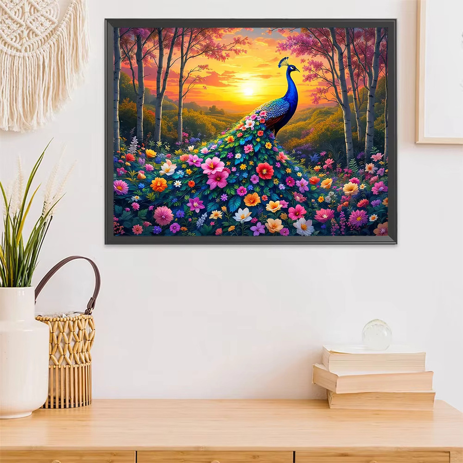 Evershine 5D Mosaik Diamantstickerei Pfau mit Strass und Blumen als Wandkunst, Mehrfarbig, B/H: 30 x 20 cm - Bild 3