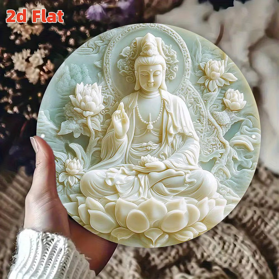 CIFBUY Guanyin Lotus Metallwandkunst Weiß, Zen-buddhistisches Aluminium-Wandschild für Innen- und Außenbereich, Durchmesser: 19,8 cm - Bild 2