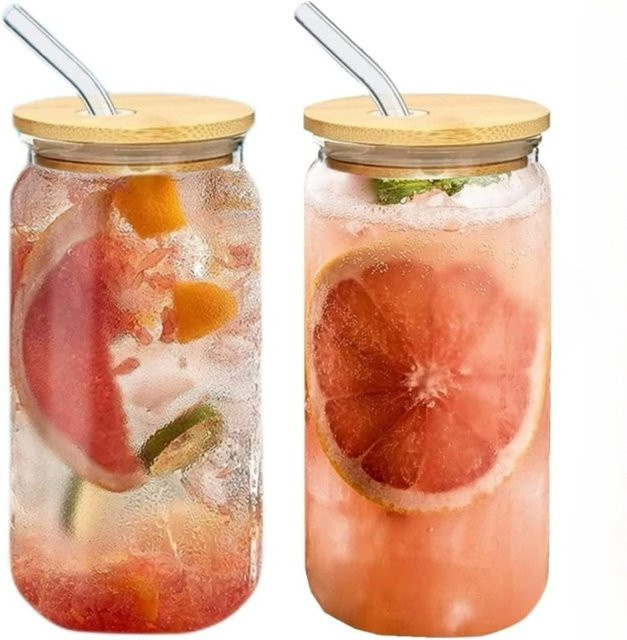 FEB.WIND Glas-Tumbler mit Bambusdeckel und Glasstrohhalm, transparent, 473 ml - Bild 1