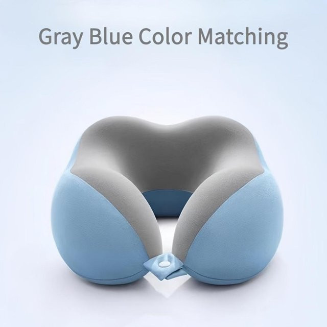 JR-Studio U-förmiges Nackenkissen aus Memory-Foam für Erwachsene, blau, waschbarer Bezug - Bild 1
