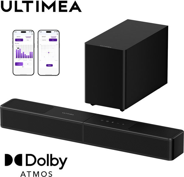 ULTIMEA Poseidon M70 3.1.2CH Dolby Atmos Soundbar mit kabellosem 5,25-Zoll Subwoofer und BassMX in Schwarz - Bild 1