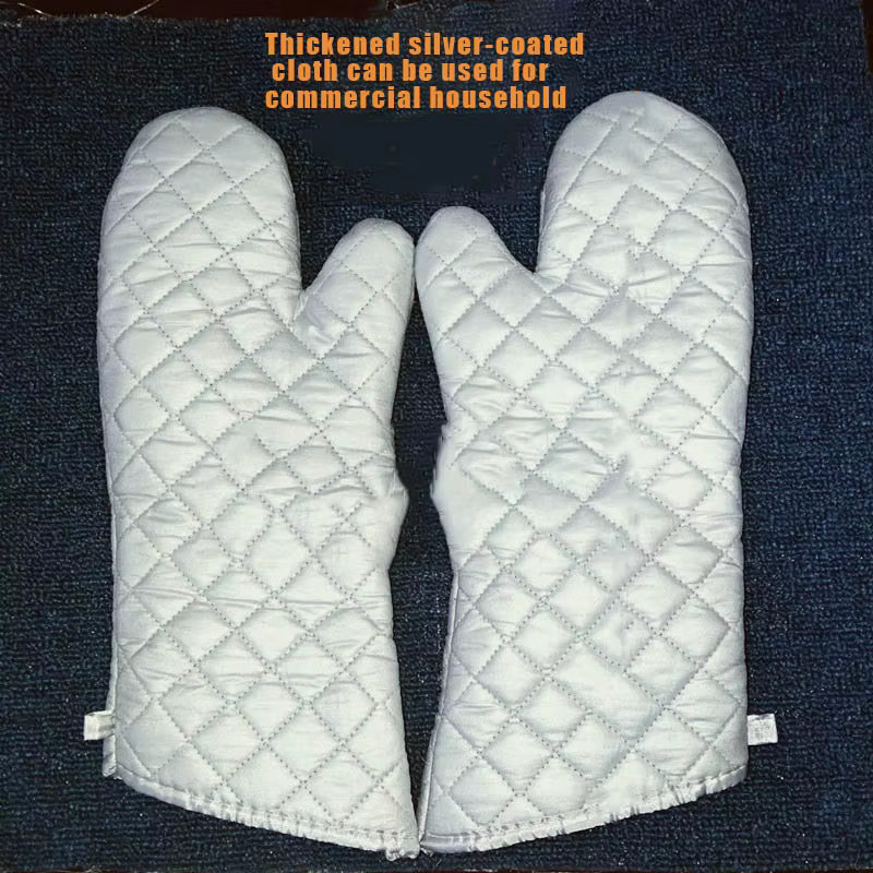 Multiyilego Ofenhandschuhe Paar, hochhitzebeständige und verbrühungshemmende Küchenhandschuhe in Silber und Grau - Bild 5