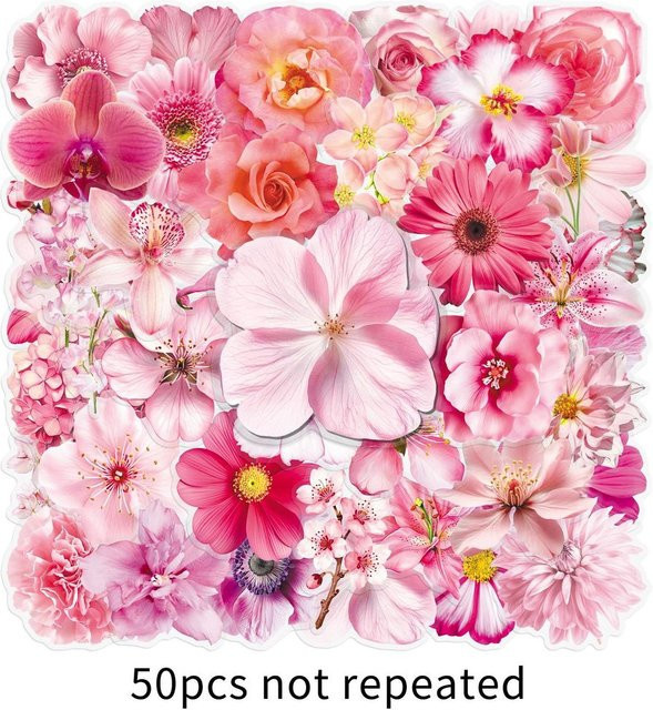 50 Stück Rosa Blumen-PET-Transparentaufkleber im INS-Stil für Journal und Dekoration von RecordingYourLife Store - Bild 1