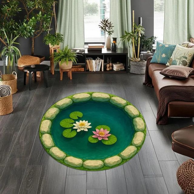 Stone Cave Druckteppich mit Koi-Karpfen und Lotusteich Motiv für Wohnzimmer und Schlafzimmer - Bild 1