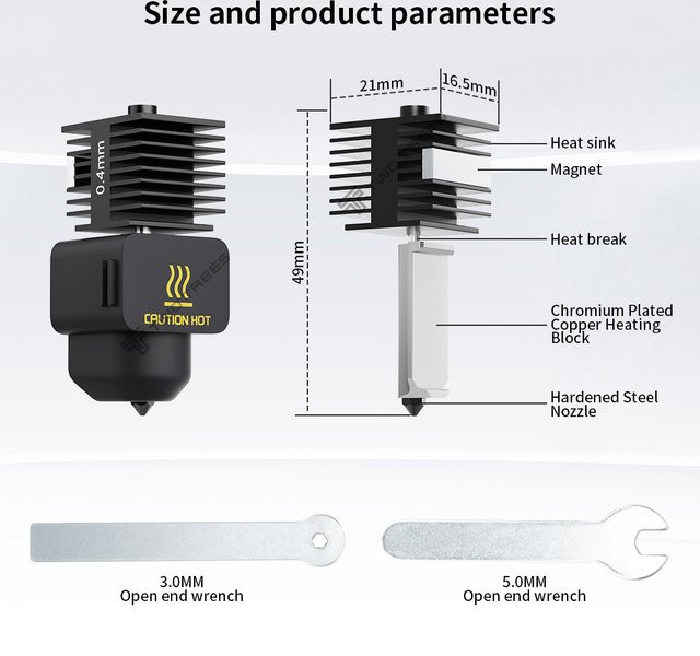 Bambu Lab A1 Mini Hotend Kit mit gehärteter Stahldüse für Hochgeschwindigkeits-3D-Druck, Farbe: Schwarz - Bild 1