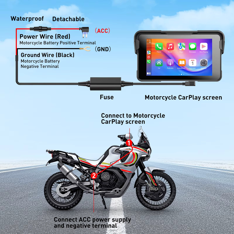 ESSGOO 5-Zoll Motorrad GPS-Navigationssystem mit Carplay und Android Auto, IP67 wasserdicht, Bluetooth, USB und TF, Schwarz - Bild 3