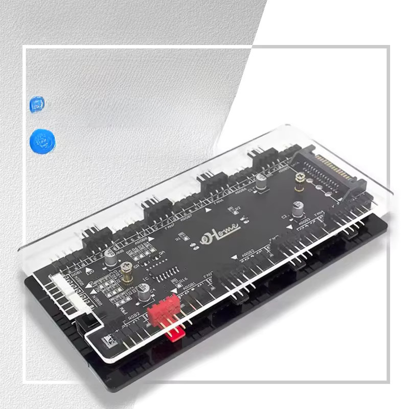TEUCER Magnetischer 3-in-1 Multi-Splitter Lüfter-Hub in Schwarz mit 8-Wege ARGB 5V 3-polig, 12V 4-polig PWM und SATA Anschluss - Bild 1