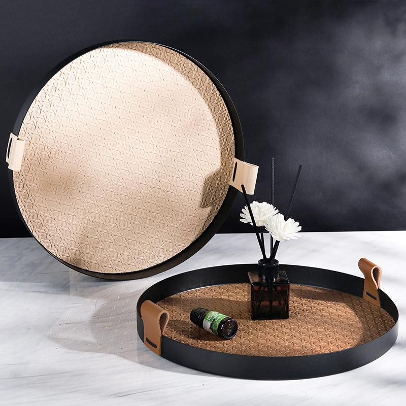 Nordic Light Luxury Rundes Tablett aus geflochtenem Leder in Braun, Durchmesser: 30,0 cm, Höhe: 3,0 cm - Bild 2