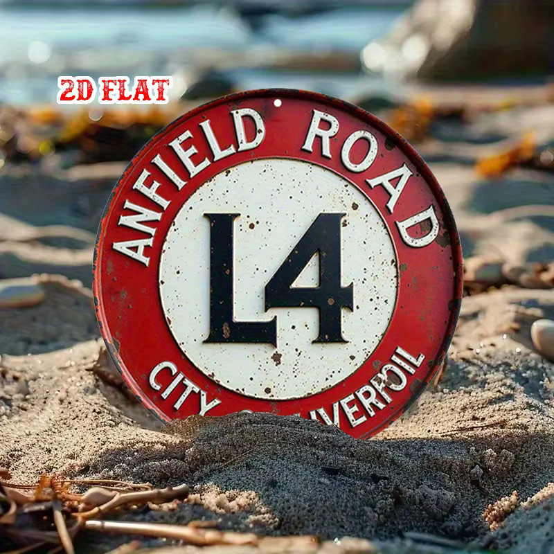 Potdemiel Vintage Liverpool Anfield Road Rundes Aluminiumschild in Rot, Durchmesser: 20 cm - Bild 4