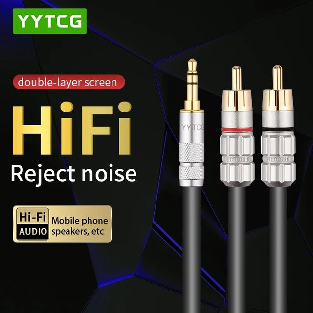 YYTCG-CM Aux-Kabel-Adapter 3,5 mm auf 2 RCA in Schwarz für TV, PC, Verstärker und Heimkino-Lautsprecher - Bild 1