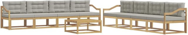 vidaXL Outdoor-Sofagarnitur aus Akazienholz in L-Form mit Polstern, Weiß, Grau und Braun, B/T/H: 79 x 79 x 37 cm - Bild 1