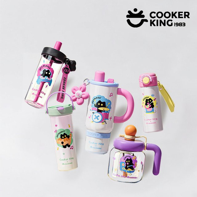COOKER KING Black Cat Party Series Trinkbecher aus Edelstahl und Tritan mit Borosilikatglas-Strohhalm in Schwarz und Multicolour - Bild 1