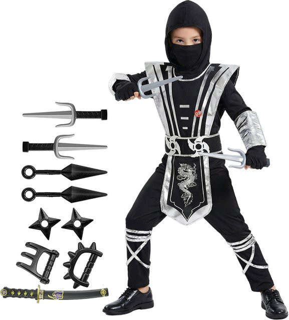 Ninja Kostüm, Silber Maskierter Krieger, Performance Outfit, Unisex - Bild 1