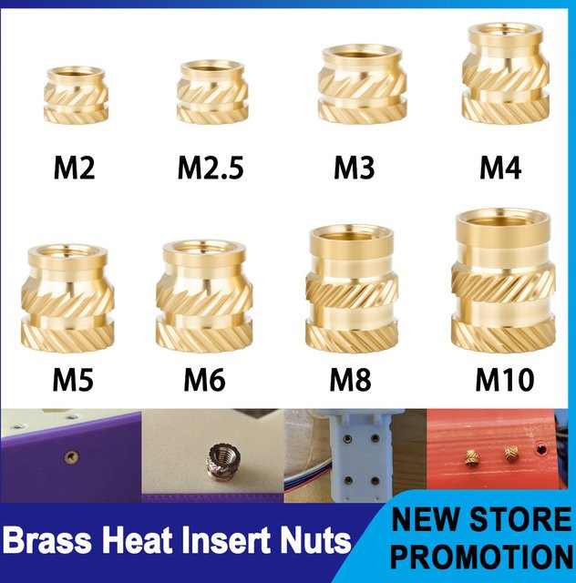 SAM ZHIHUI Wärmeeinsatz Muttern aus Messing mit Doppel-Twill-Rändelung für 3D-Druck und Hot Melt Molding, Farbe: Gold/Messing - Bild 1