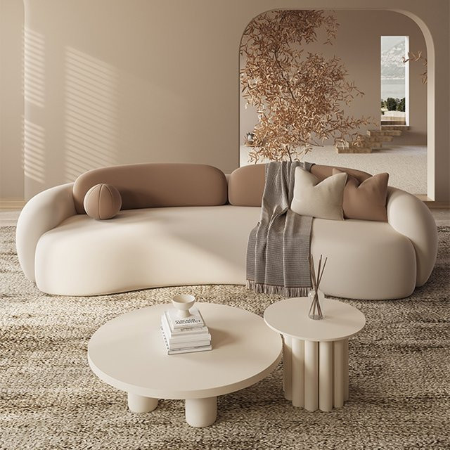 ANGDUO Doppelschlafsofa in Beige mit Stauraum, modernes neoklassizistisches Wohnzimmersofa mit Stoffbezug und passenden Dekokissen - Bild 1