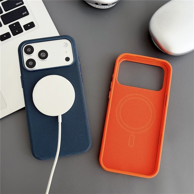 MagSafe Magnetische Gewebe Schutzhülle für Apple iPhone 17 Pro Max, 16, 15 in Orange oder Blau - Bild 1
