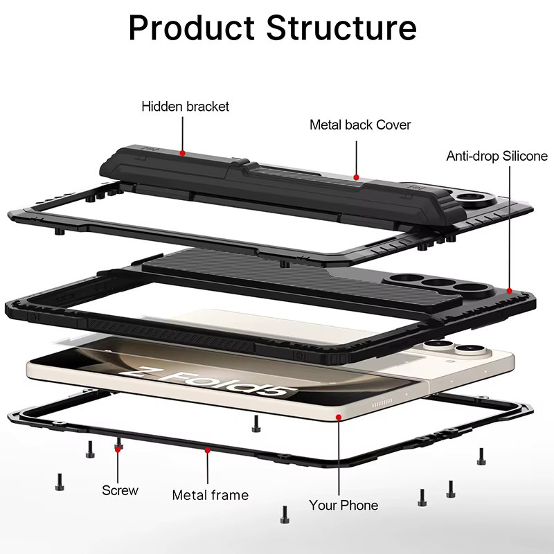 Super Armor Schutzhülle für Samsung Galaxy Z Fold 6 5 4 7 mit Klappständer aus Silikon und Aluminiumlegierung in Schwarz oder Rot - Bild 2