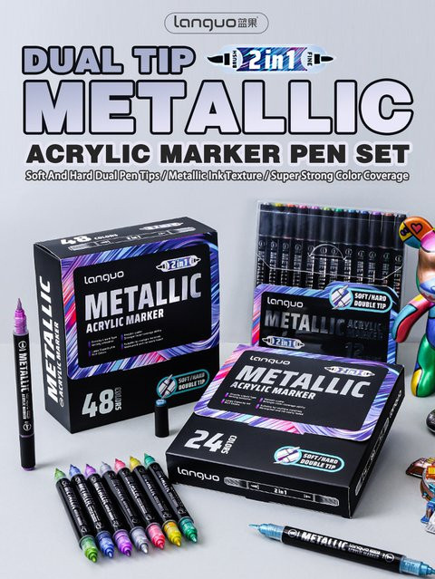 Languo Metallic Acryl Marker Set M750 mit Dual Tip und Brush Spitze in Multicolour für DIY Graffiti und Schule - Bild 1