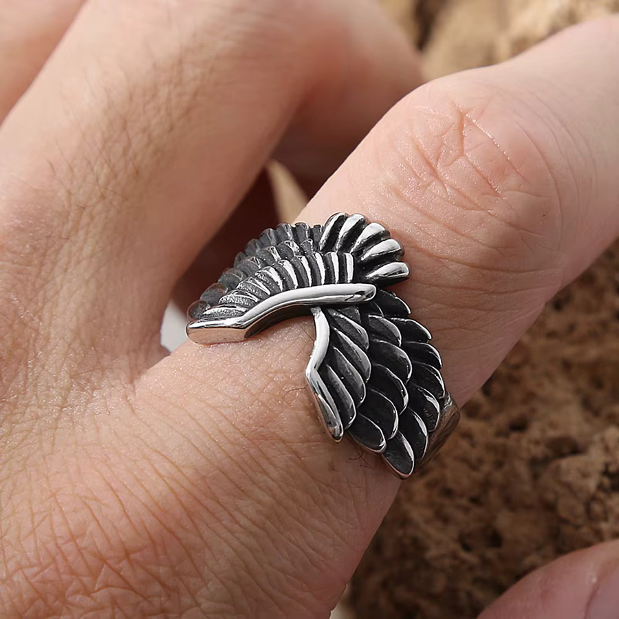 owlucky Ring Erzengel Michael, Edelstahl, Silber, Unisex, Punk - Bild 3